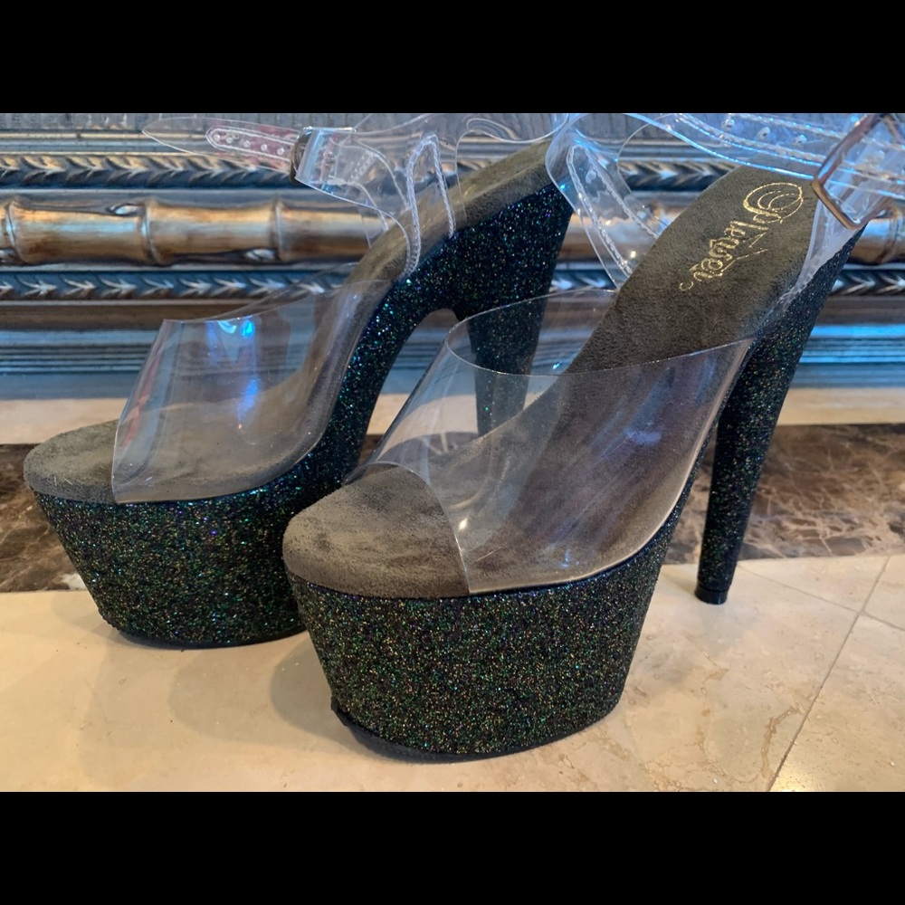 New Rare Dark Green Glitter Pleaser Heels Size 7